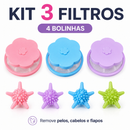 KIT Filtro Coletor Pelos Máquina Lavar Roupa + 4 Bolinhas Removedor Fiapos Pet Reutilizável