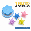 KIT Filtro Coletor Pelos Máquina Lavar Roupa + 4 Bolinhas Removedor Fiapos Pet Reutilizável