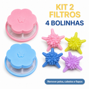 KIT Filtro Coletor Pelos Máquina Lavar Roupa + 4 Bolinhas Removedor Fiapos Pet Reutilizável